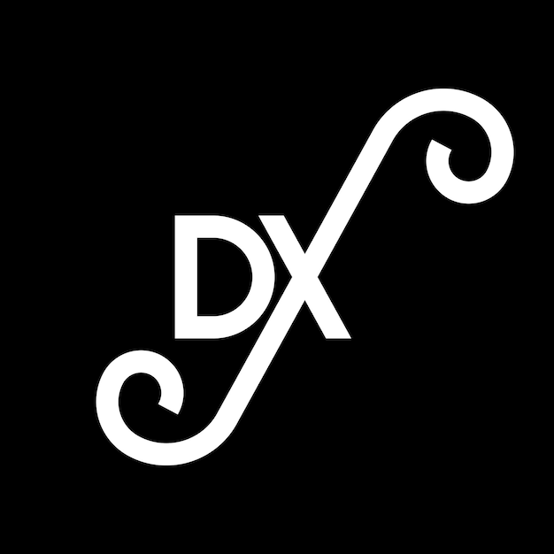 黒い背景に DX 文字のロゴデザイン DX クリエイティブ・イニシアル 文字ロゴコンセプト dX 文字デザイン DX 白い文字デザイン D X D X ロゴ