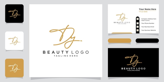 Dy Initial handwriting logo vector with business card design Premium Vector