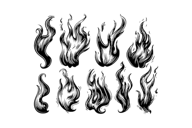 Dynamic Black Flame Illustrations Set Vector illustration design