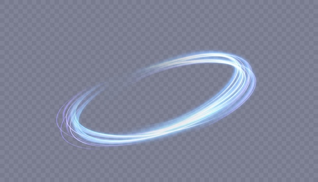 Dynamic blue lines with glow effect Rotating shiny half rings Abstract sparkling swirl wave