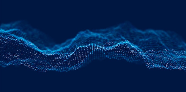 Onda dinamica delle particelle blu visualizzazione astratta del suono struttura digitale del flusso