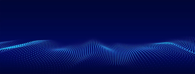 Dynamic blue particle wave Futuristic point glowing wave Flow digital structure Data technology background Vector illustration