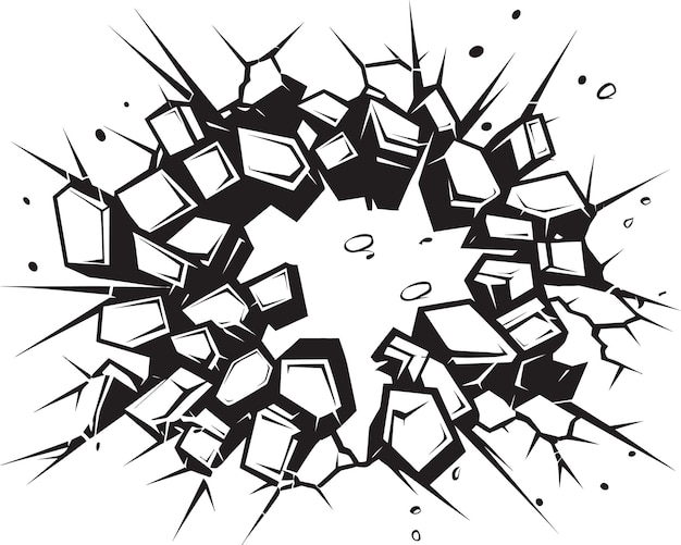 Dynamic Burst Black Logo with Comic Book Broken Wall Comic Book Adventures Vector Icon in Black
