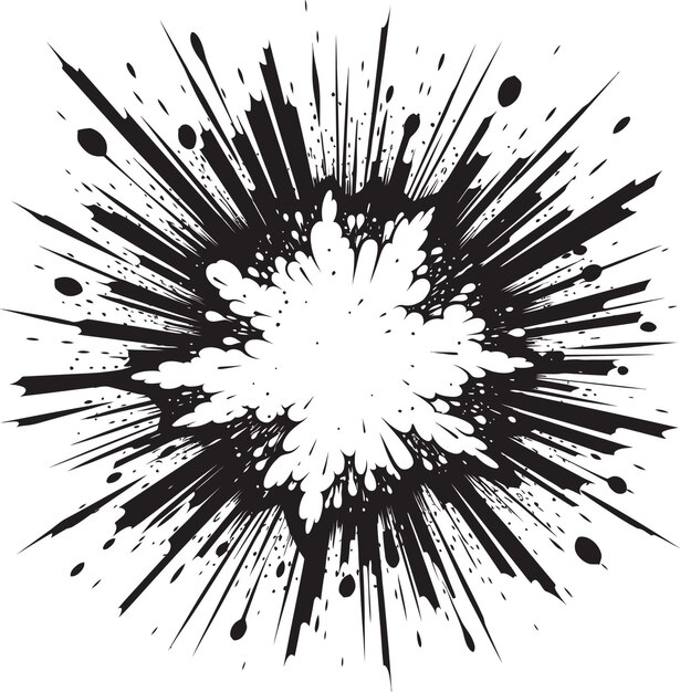 Динамический черный логотип с иконой комического взрыва комического приключения в черном