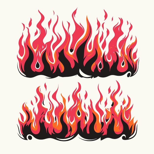 ダイナミックな炎は、T シャツ、ステッカー、グラフィック アート用のモダンな火のイラストをデザインします。