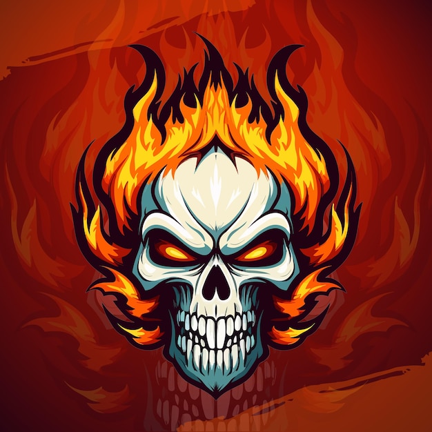 Vettore dynamic flaming skull vector illustration per esport amp sport team logos emblemi e abbigliamento