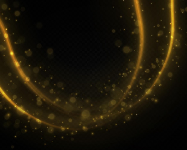 Dynamic golden waves yellow line with light effect bokeh effect dust of yellow sparks vector