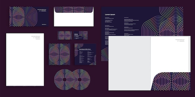 Vector dynamic holographic psychedelic line corporate business identity stationery