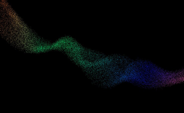 Vector 動的粒子。デジタルフロー。煙の波。