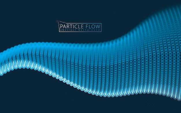 Звуковая волна динамических частиц течет по темноте. Размытые огни вектор абстрактный фон. Красивый волнообразный массив светящихся точек.