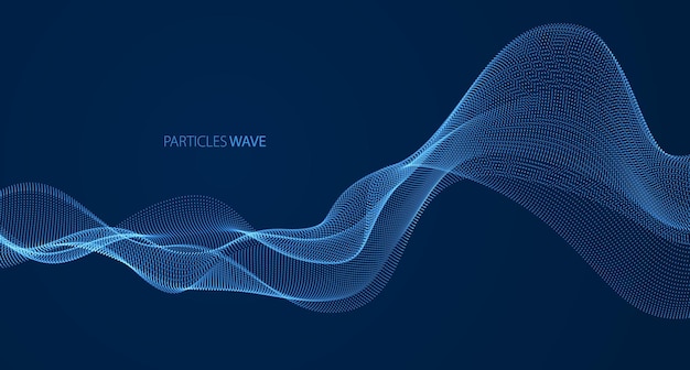 Dynamic particles sound wave flowing over dark. dotted curves vector abstract background. beautiful 3d wave shaped array of shining blended points.