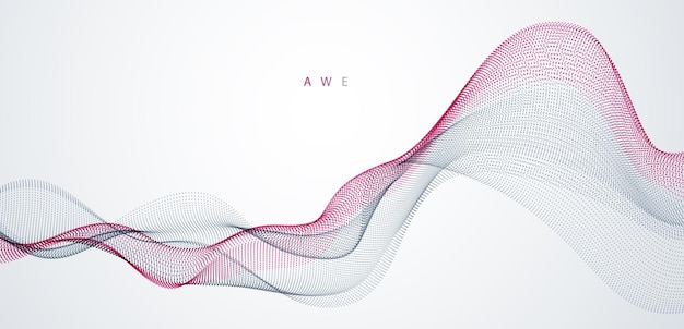 Dynamic particles sound wave flowing. dotted curves vector abstract background. beautiful 3d wave shaped array of blended points.
