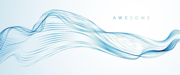 dynamic particles sound wave flowing. dotted curves vector abstract background. beautiful 3d wave shaped array of blended points.