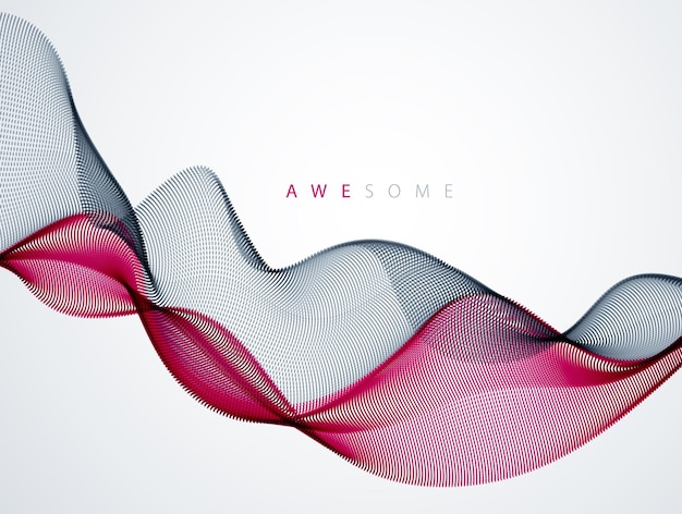 Dynamic particles sound wave flowing. Dotted curves vector abstract background. Beautiful 3d wave shaped array of blended points.