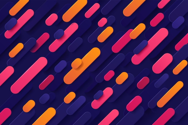 Vector dynamic pink and orange gradient color round diagonal stripes overlap on dark blue background