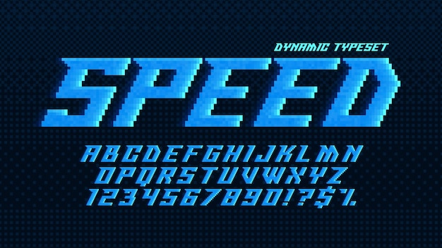 Вектор Динамический дизайн пиксельного алфавита, стилизованный под 8-битные игры высокая контрастность и резкость в ретрофутуристическом стиле простое управление образцами цвета эффект изменения размера