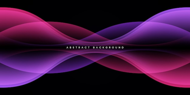 Vector dynamic purple and pink waves on black background