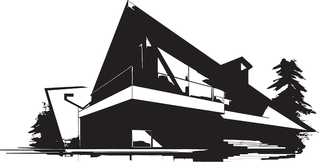 Dynamic Residence Impression Conceptual House Sketch Icon Artistic Urban Dwelling Modern House Sket
