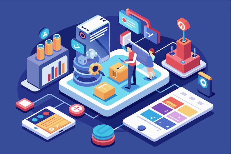 Vector 동적 설정은 사용자 정의 가능한 기술 구성 요소 가운데 모바일 테스트 도구로 참여하는 사용자를 특징으로합니다. 모바일 테스트 사용자 정의 가능한 이소메트릭 일러스트레이션