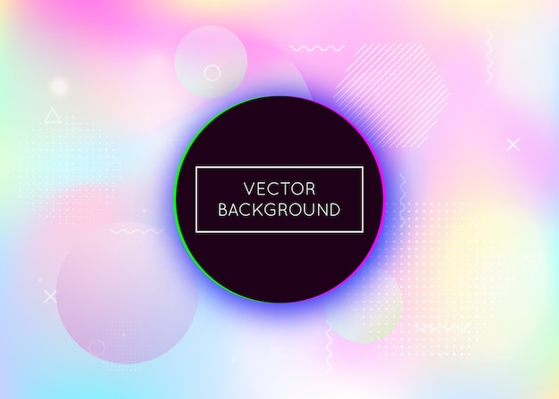 Dynamic shape background with liquid fluid. holographic  gradient with memphis elements