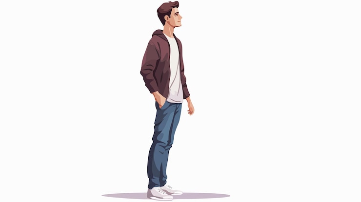 Vector 다이내 사이드 뷰 젊은 남자의 만화 캐릭터