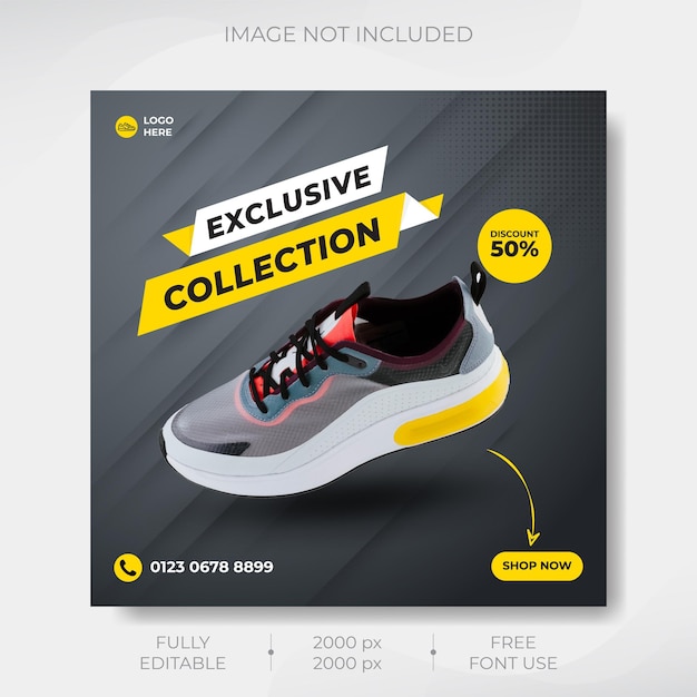 Dynamic sports shoes social media banner and instagram post template design premium vector