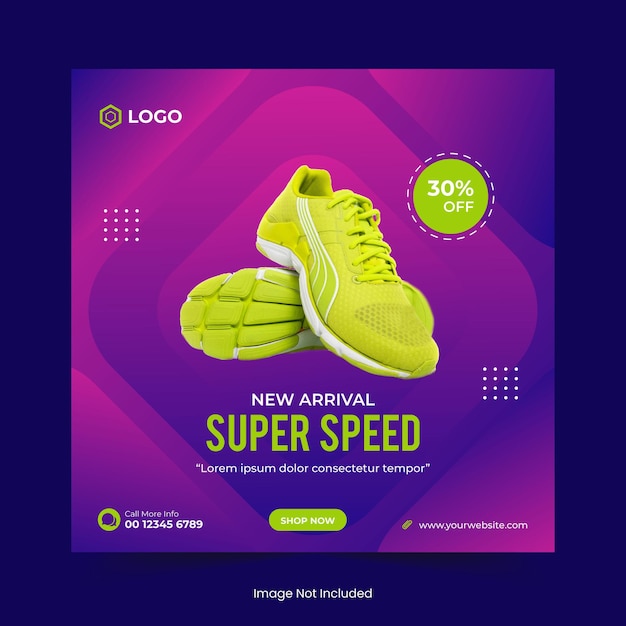 Vector dynamic sports shoes social media banner and instagram post template design