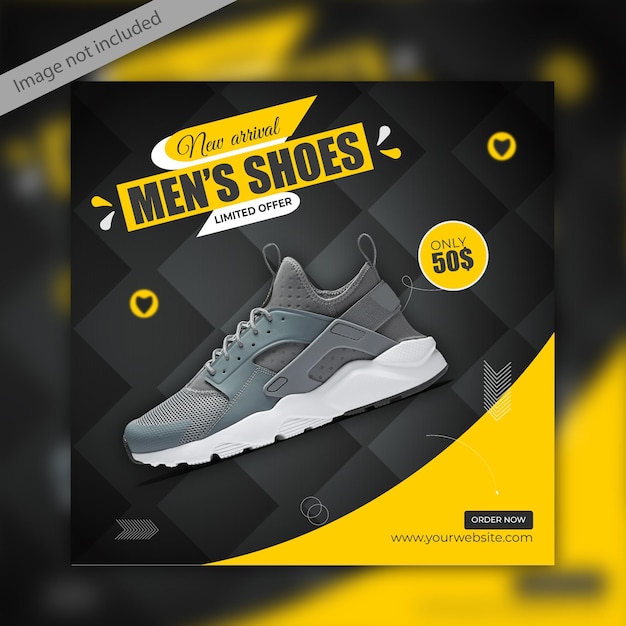 Banner di social media di scarpe sportive dinamiche e modello di post di instagram