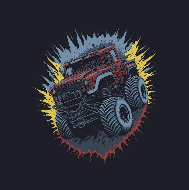 Vector dynamic tshirt design featuring a big redblueyellow monster truck01