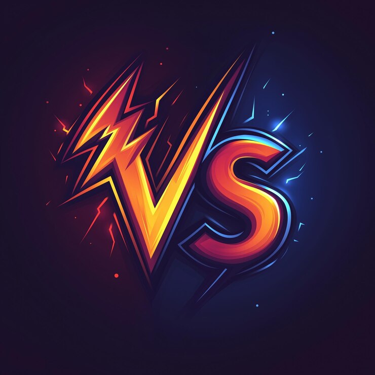 Vector dynamic vs symbol with electric lighting effects on dark background
