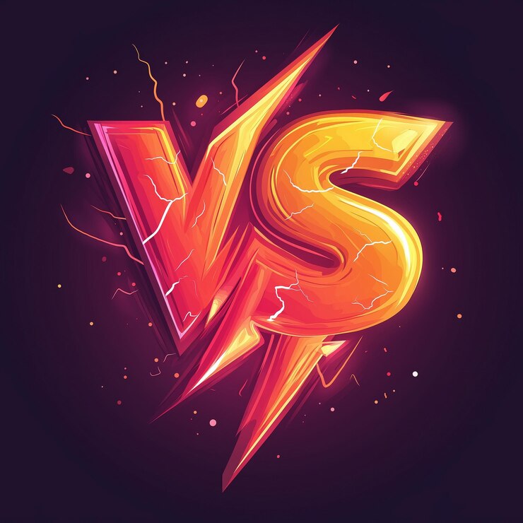 Vector dynamic vs symbol with electric lighting effects on dark background