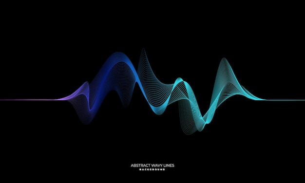 Вектор Динамические волнистые абстрактные световые линии сине-зеленого цвета, выделенные на черном фоне, подходящие для фона для технологической коммуникации, научной музыки и других