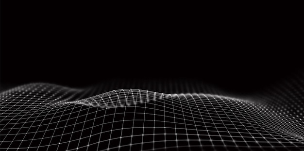 Vector dynamic white particle wave mesh landscape or grid data technology