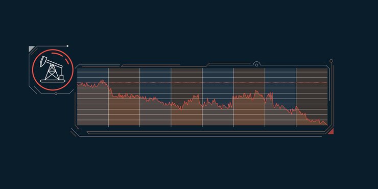 Vector the dynamics of the decline in oil production in laconic infographics