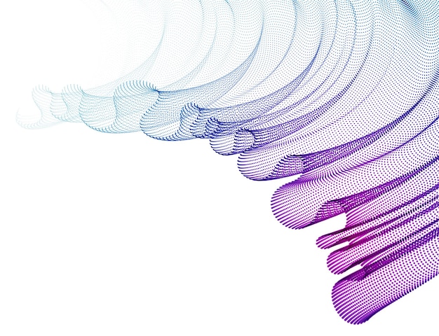 Dynamische deeltjes geluidsgolf vloeiende, transparante tule textiel op wind. Gestippelde krommen vector abstracte achtergrond. Mooie 3D-golfvormige reeks van gemengde punten.