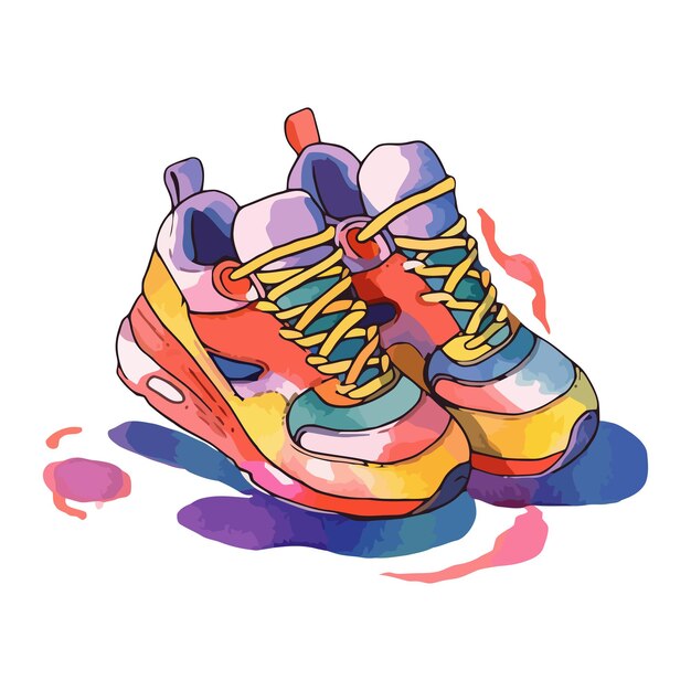 Dynamische en kleurrijke handgetekende sneakerkunst in aquarel