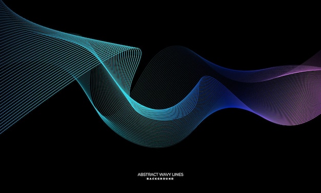 Dynamische golvende abstracte lichtlijnen in blauwgroene kleuren geïsoleerd op zwarte achtergrond geschikt voor achtergronden voor technologie communicatie wetenschap muziek en anderen