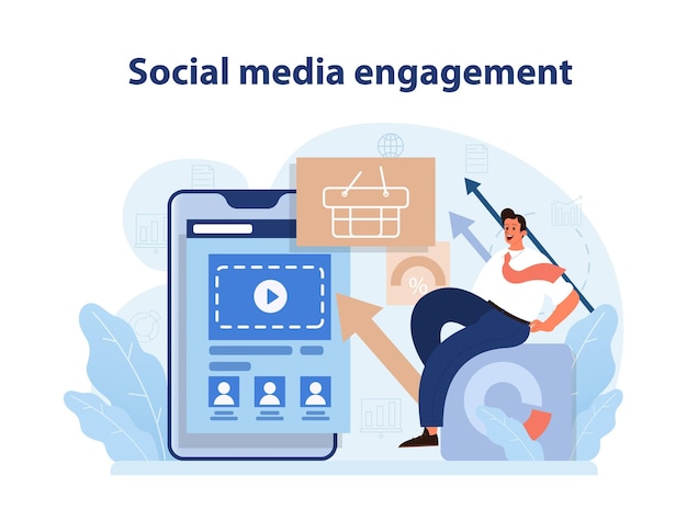 Dynamische illustratie van de betrokkenheid van sociale media van een social media-strateg die het merk vergroot