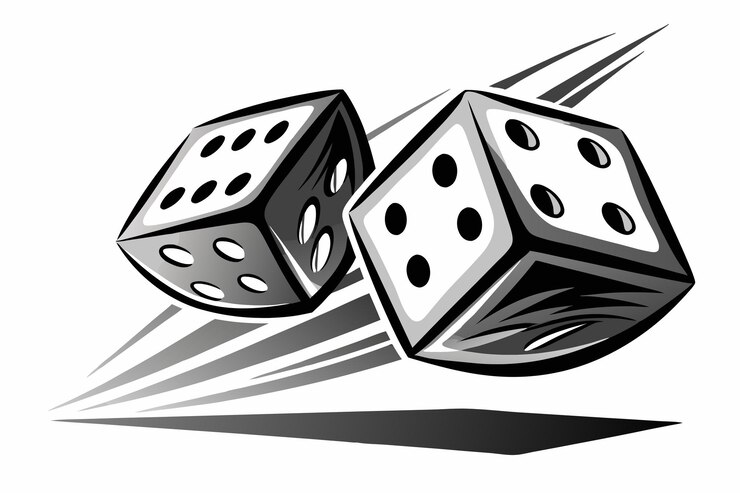 Vector dynamische zwart-witte dobbelstenen in beweging tumbling dice vector illustratie voor casino ontwerpen