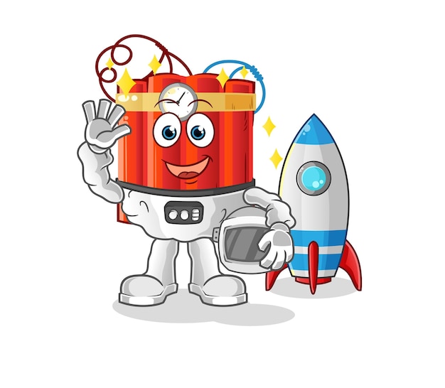 Dynamite astronaut zwaaien karakter cartoon mascotte vector