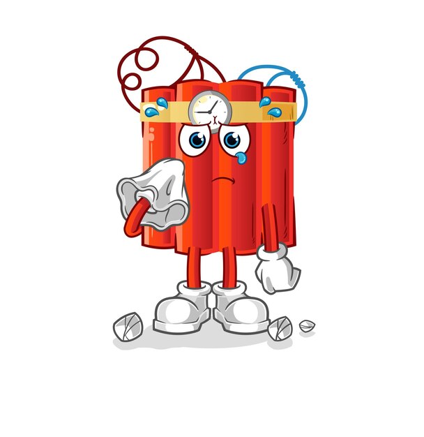 Dynamite cry with a tissue. cartoon mascot vector