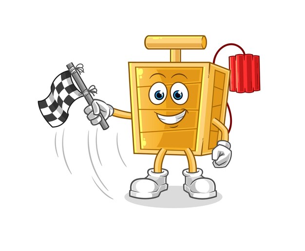 The dynamite detonator hold finish flag. cartoon mascot