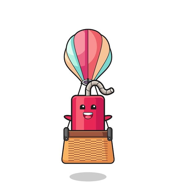 Dynamite mascot riding a hot air balloon  cute design