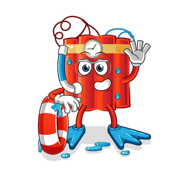 Dynamite swimmer with buoy mascot. cartoon vector