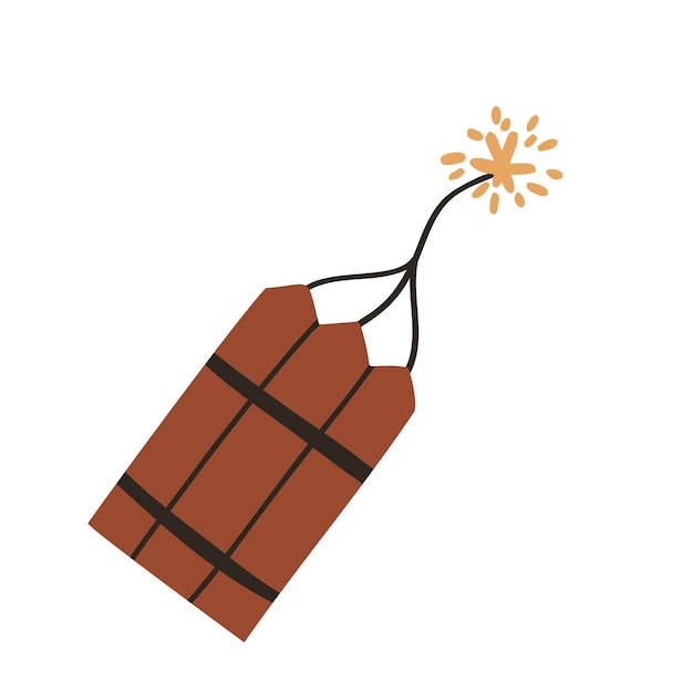 Dynamite with a burning fuse flat hand drawn vector illustration