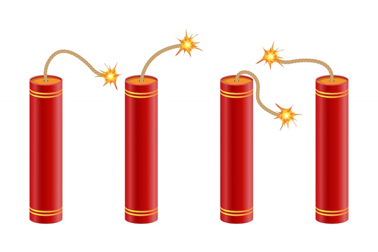 Vector dynamite with burning fuse illustration isolated on white