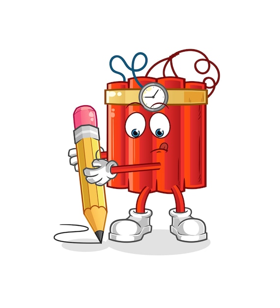 Vector dynamite write with pencil. cartoon mascot vector