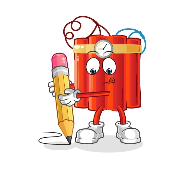 Dynamite write with pencil cartoon mascot vector