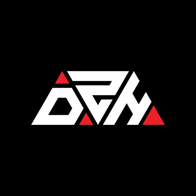 DZH треугольная буква дизайн логотипа с треугольной формой DZH триугольная конструкция логотипа монограмма DZH вектор треугольника шаблон логотипа в красном цвете DZH трехугольный логотип простой элегантный и роскошный логотип DZH