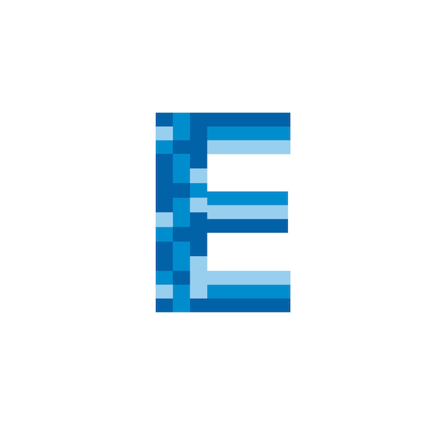 E alphabet pixel concept di design del logo moderno
